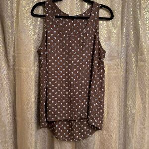 Pleione Chocolate Brown Blue Hearts Hi Low Tank Top Small